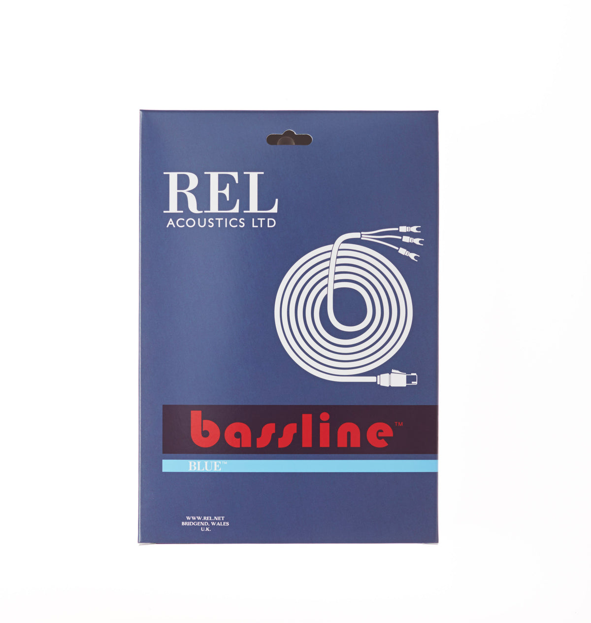 Product Image of the box for the REL Bassline Blue High Level Subwoofer Cable