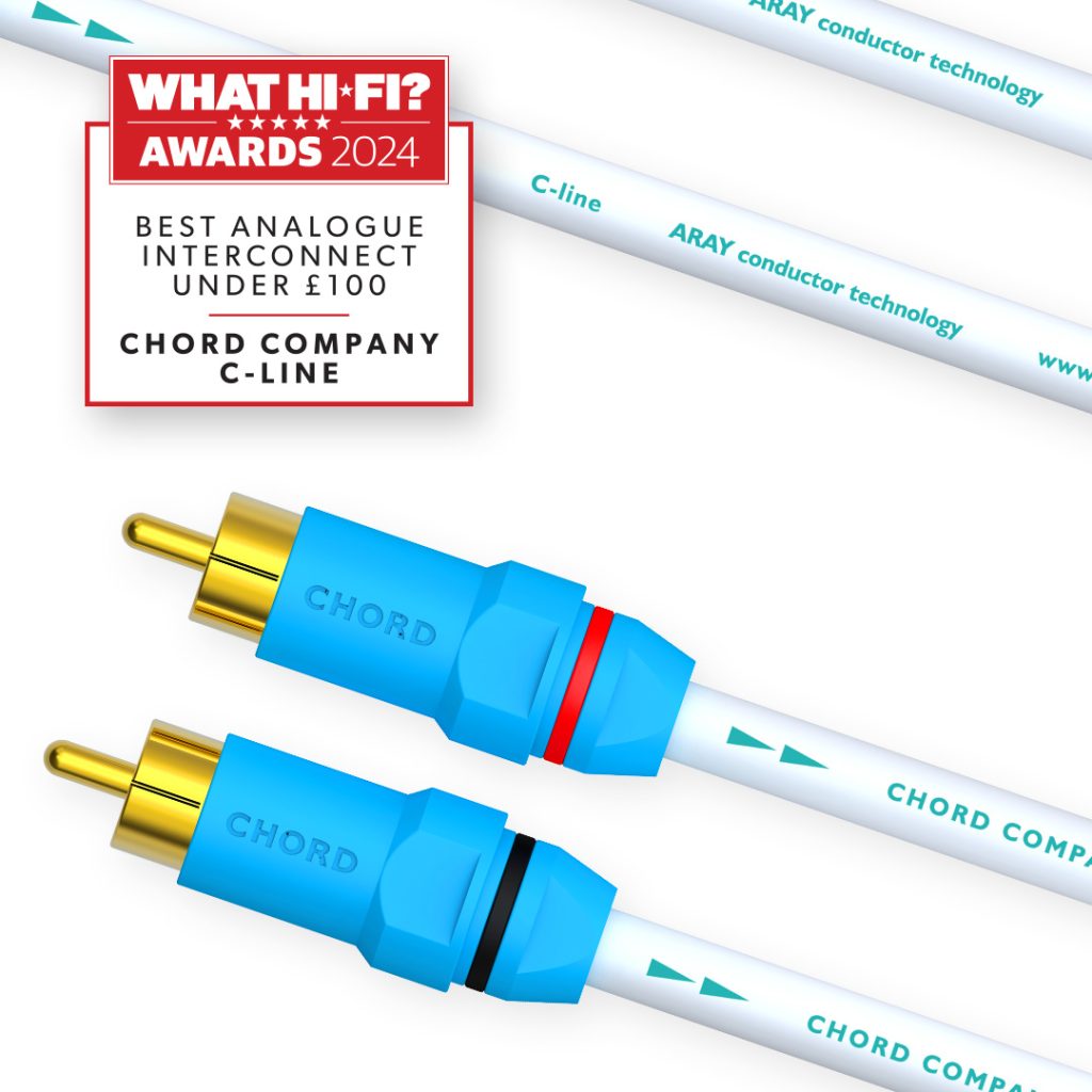 An image depicting the Chord C-Line RCA Cable with a What Hi-Fi? 2024 Award.