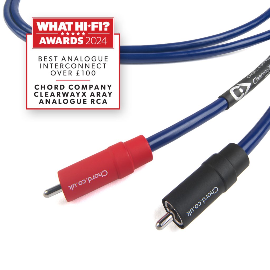 An image depicting a Chord Clearway RCA cable with a What Hi-Fi? 2024 Award.