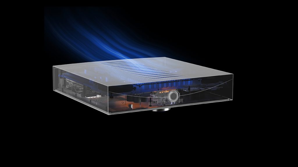 Image showing a see-through 3D render of the Linn Klimax Solo 500 emphasizing cooling vents.