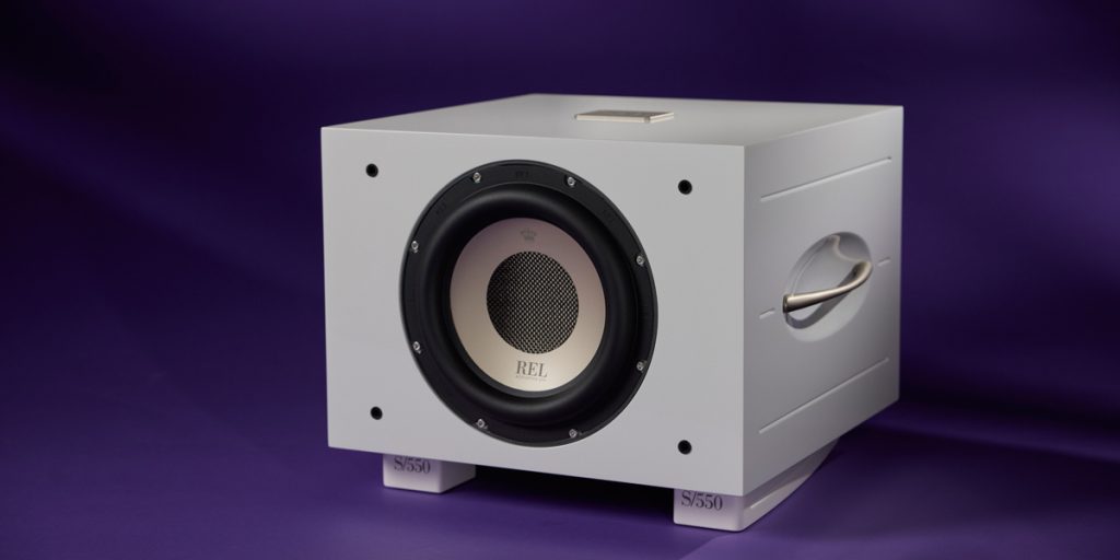 Product image of a REL S/550 Subwoofer in Gloss White without a Grille.
