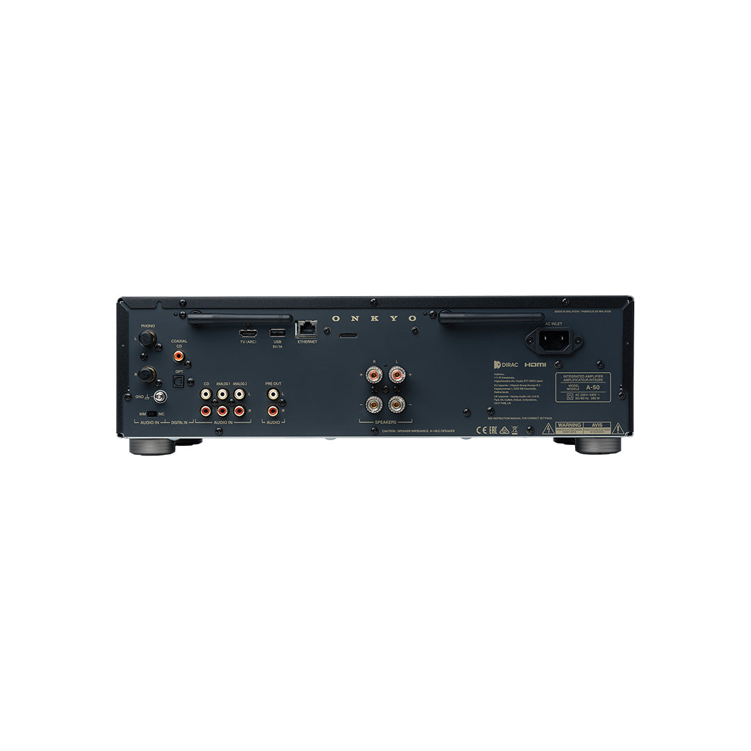 Product Image of the Onkyo Icon A-50 Integrated Amplifier rear panel in Black
